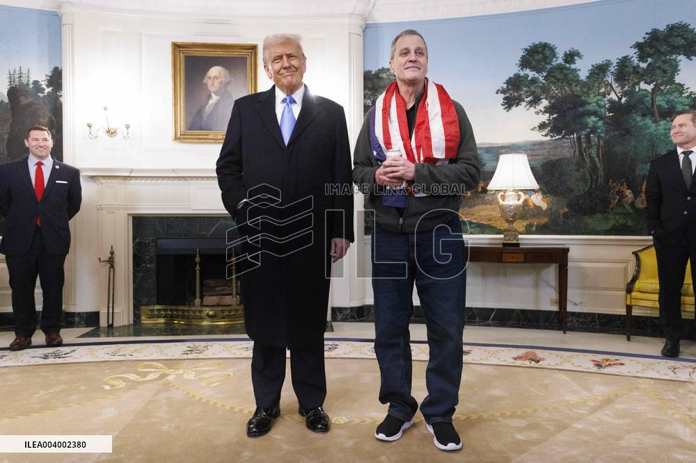 President Trump Welcomes Released Russian Prisoner Mark Fogel at White House