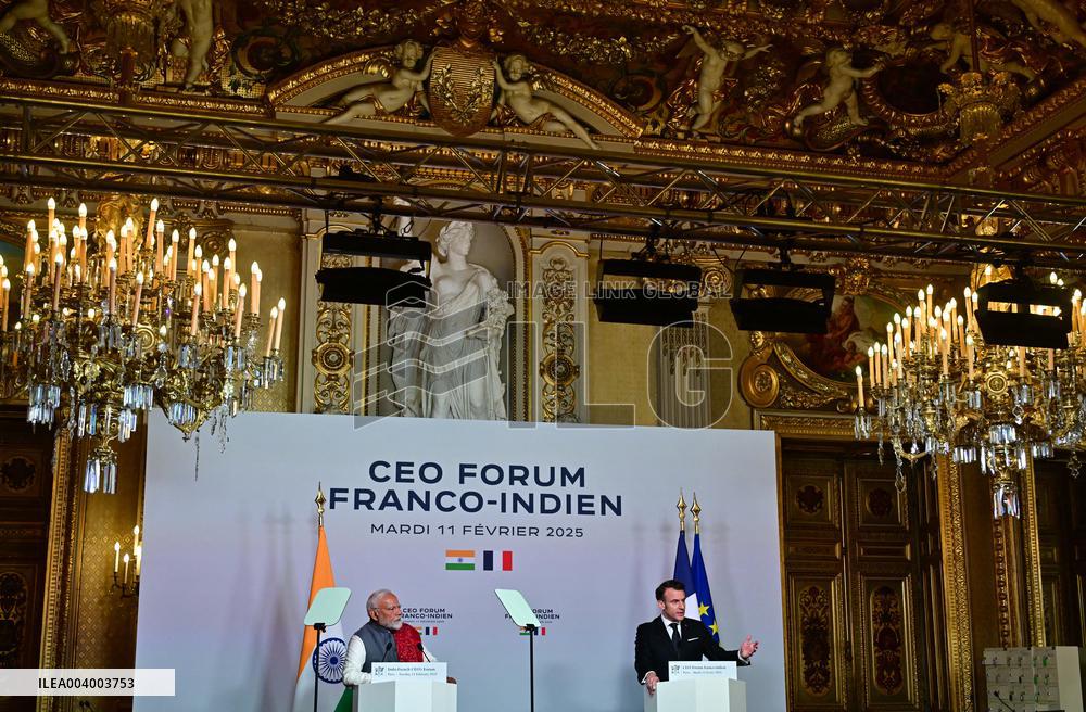 President Macron And Indian PM Modi At Franco-Indian Economic Forum Closing - Paris