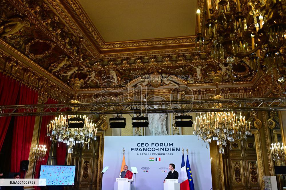 President Macron And Indian PM Modi At Franco-Indian Economic Forum Closing - Paris