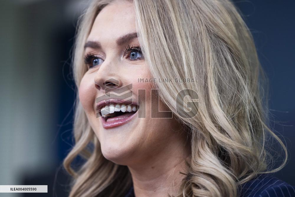 US President Trump's Press Secretary Karoline Leavitt speaks in the briefing room