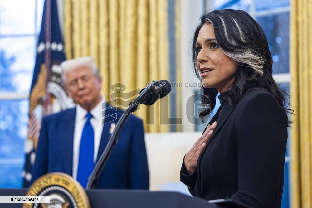 Tulsi Gabbard sworn in as Director of National Intelligence in the Oval Office