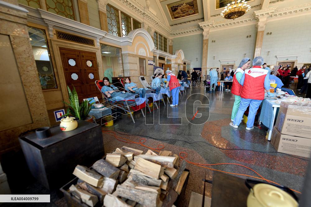 Blood donation event at Kyivs Central Railway Station Building