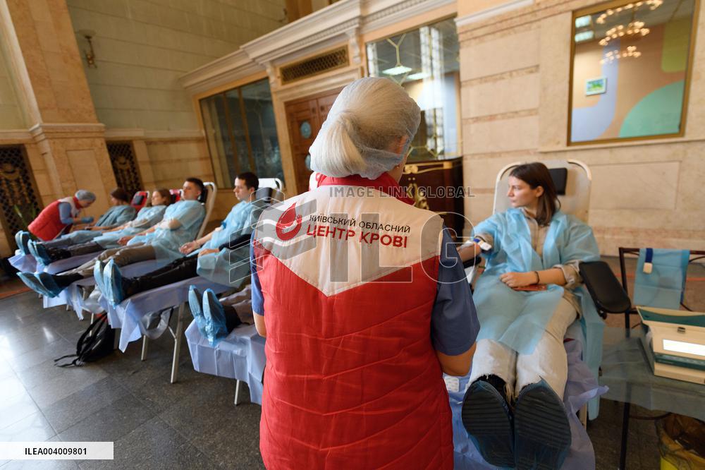 Blood donation event at Kyivs Central Railway Station Building