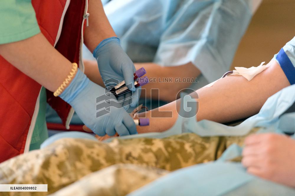 Blood donation event at Kyivs Central Railway Station Building