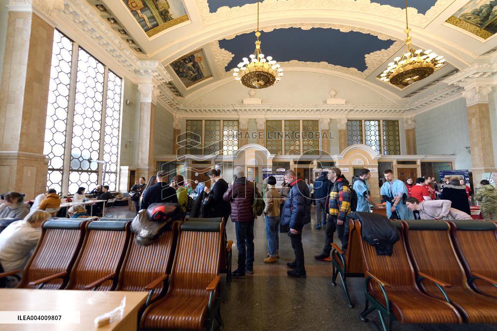 Blood donation event at Kyivs Central Railway Station Building
