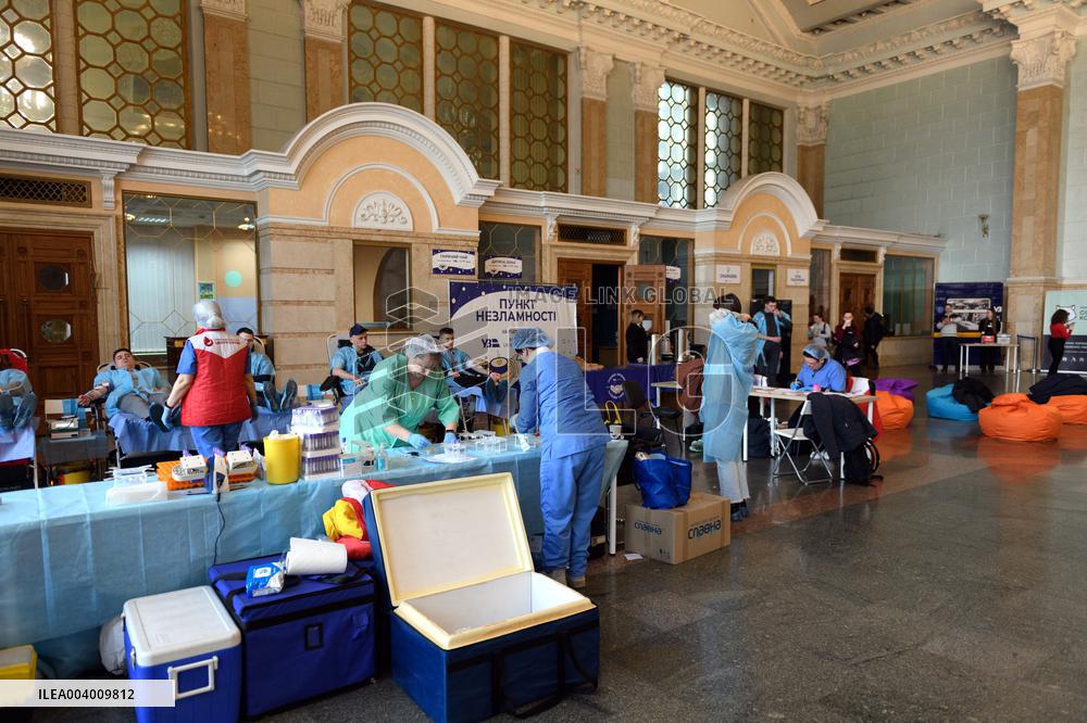 Blood donation event at Kyivs Central Railway Station Building