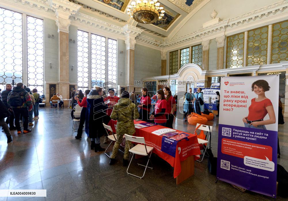 Blood donation event at Kyivs Central Railway Station Building