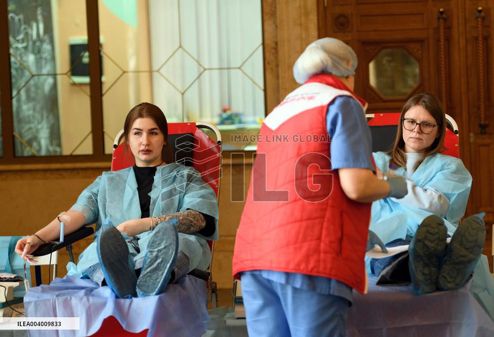 Blood donation event at Kyivs Central Railway Station Building