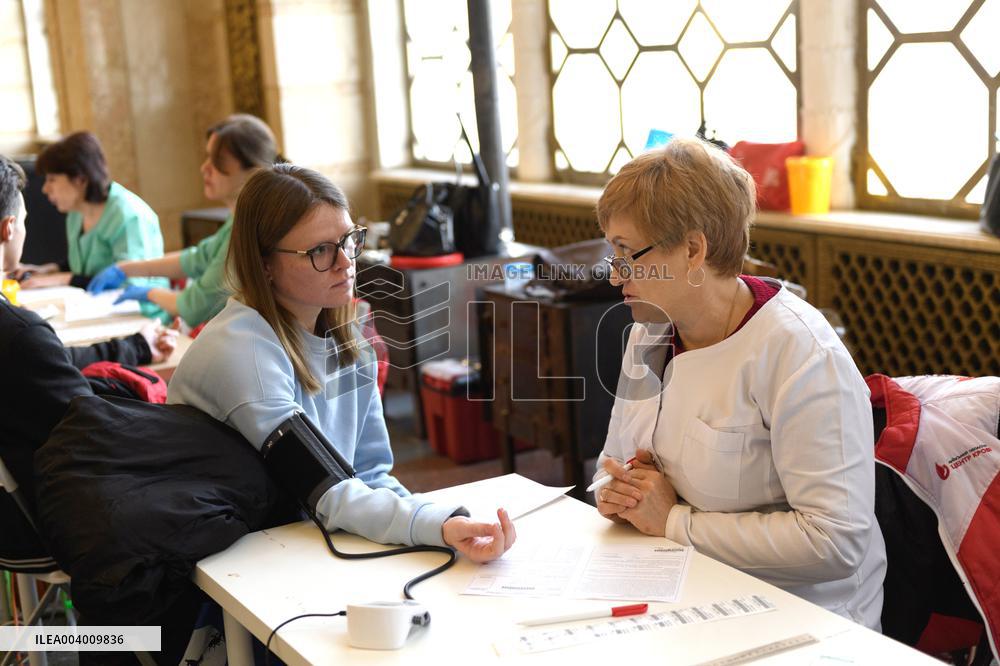 Blood donation event at Kyivs Central Railway Station Building