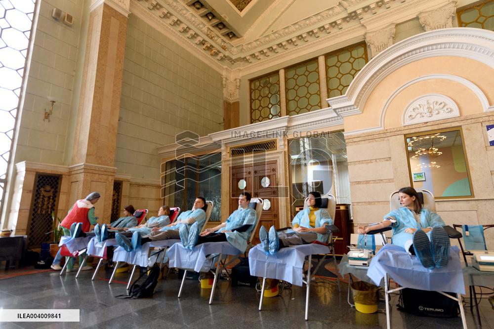 Blood donation event at Kyivs Central Railway Station Building