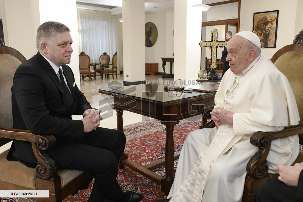 Frail Pope Francis Meets Prime Minister of Slovakia - Vatican