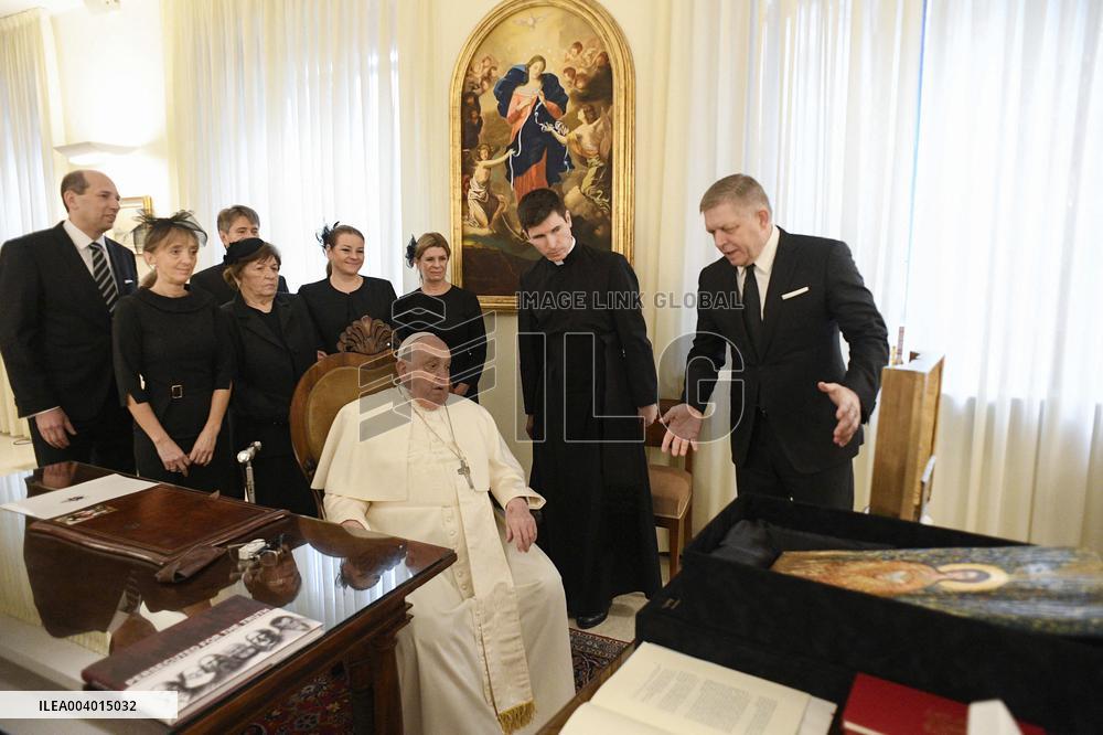 Frail Pope Francis Meets Prime Minister of Slovakia - Vatican