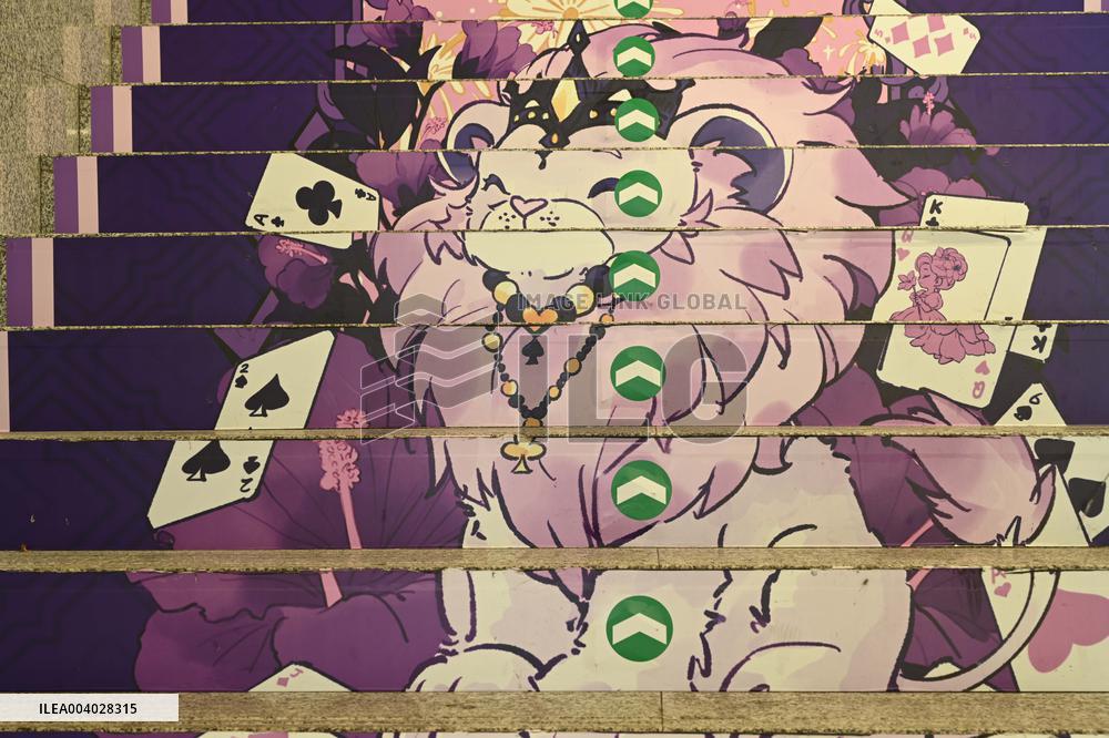 Graffiti Paintings on The Stairs of AnExit of A subway Station in Nanning