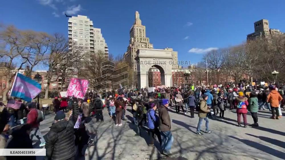 US: Anti-Trump Protesters March Through Manhattan On Presidents’ Day 3