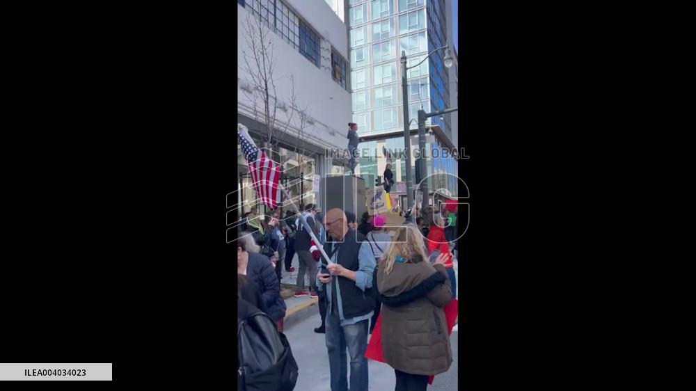US: Demonstrators Gather Outside Tesla Store In Presidents’ Day Protest