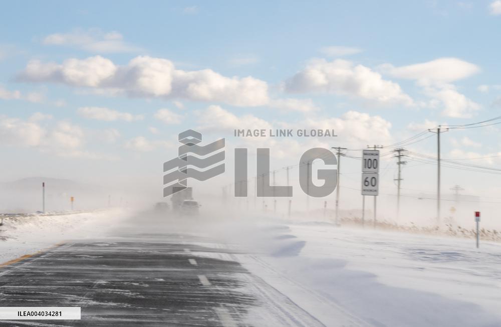 Snow Blows Across A Highway In Vercheres - Canada