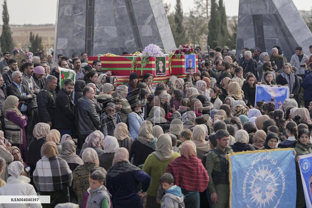 Funeral of two SDF fighters killed by Turkish-backed SNA - Kobani