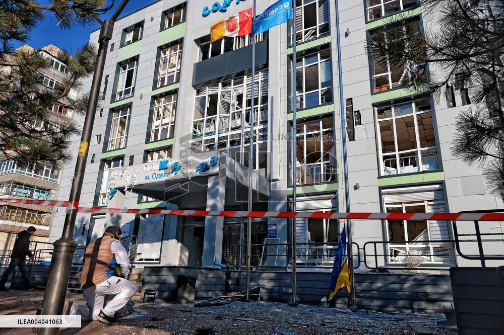 Aftermath of Russian massive drone attack on Odesa