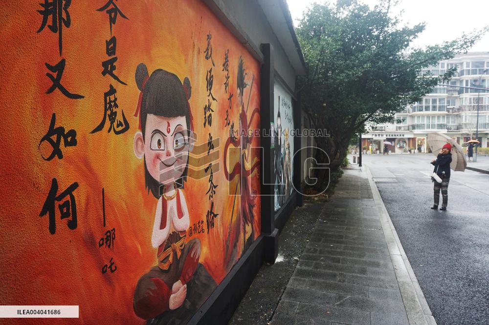 Movie Ne Zha Themed Wall Painting in Hangzhou