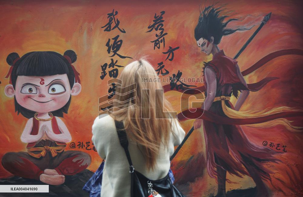 Movie Ne Zha Themed Wall Painting in Hangzhou