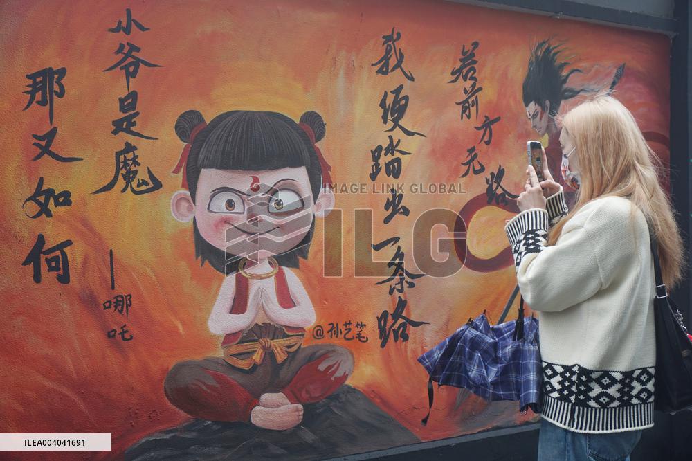 Movie Ne Zha Themed Wall Painting in Hangzhou