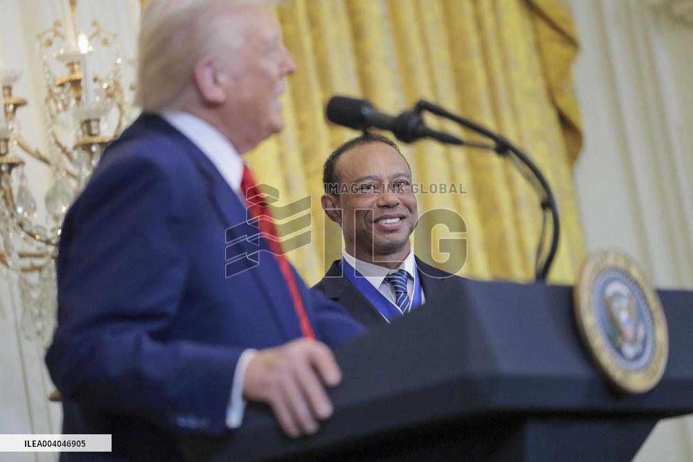 US President Donald J. Trump delivers remarks during a reception honoring Black History Month