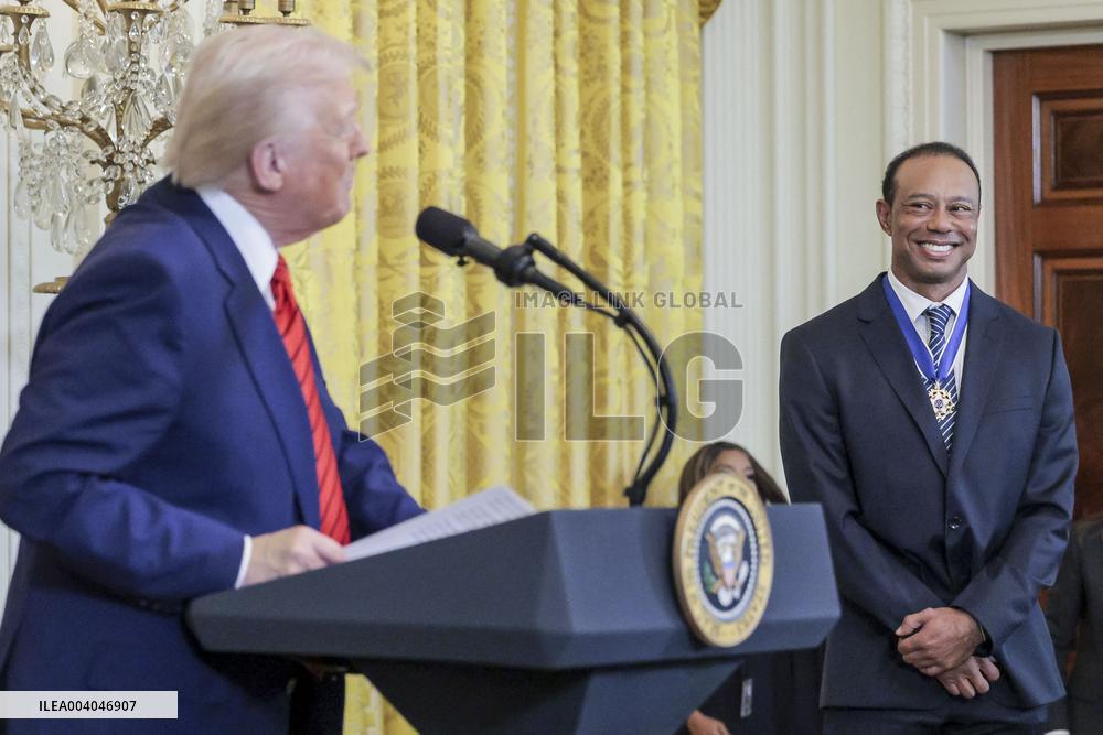 US President Donald J. Trump delivers remarks during a reception honoring Black History Month