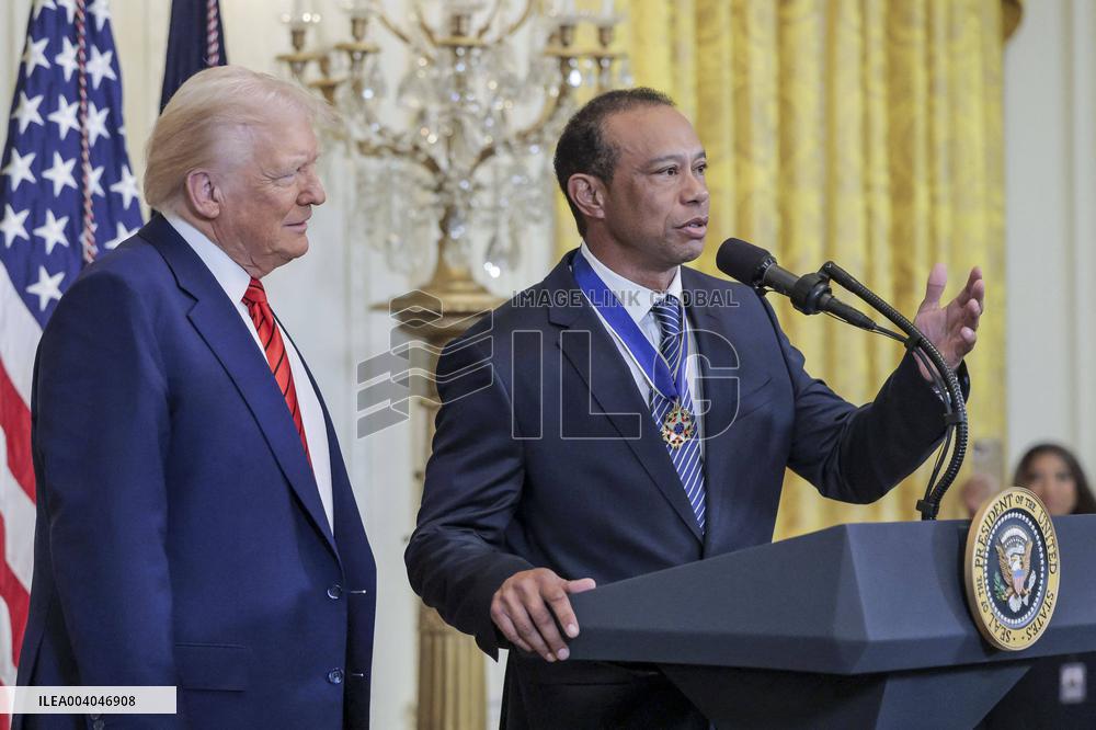 US President Donald J. Trump delivers remarks during a reception honoring Black History Month