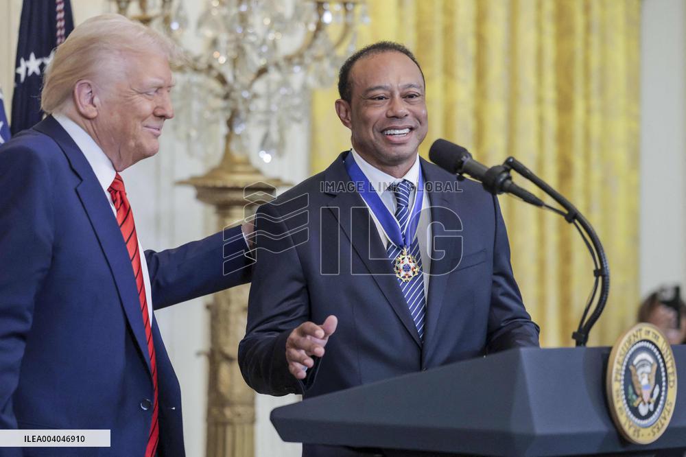 US President Donald J. Trump delivers remarks during a reception honoring Black History Month