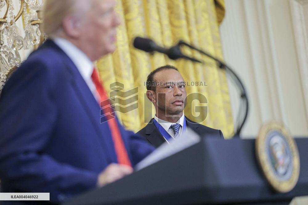 US President Donald J. Trump delivers remarks during a reception honoring Black History Month