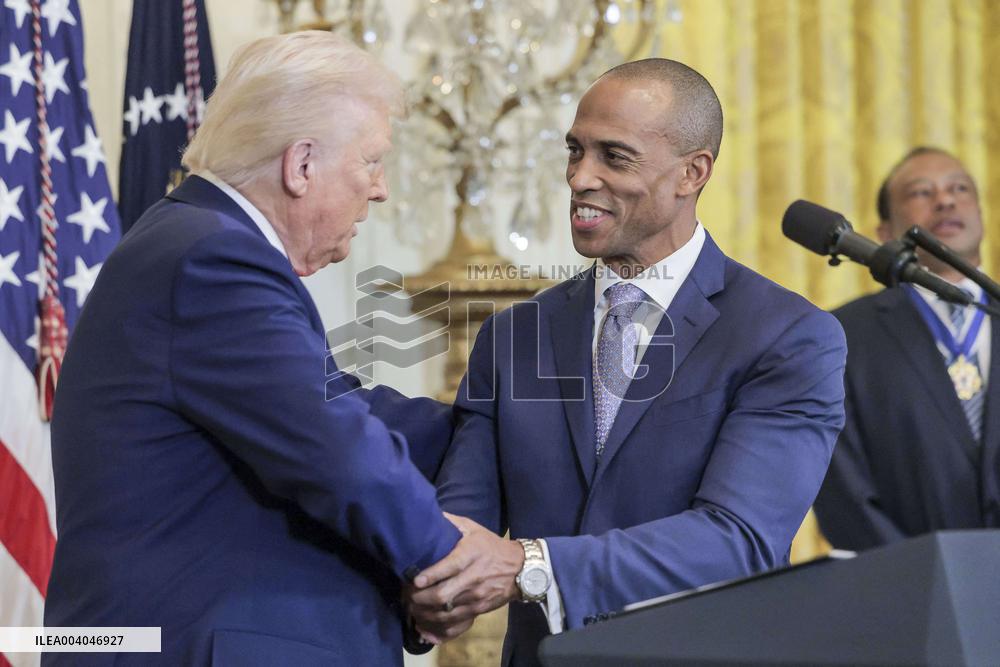 US President Donald J. Trump delivers remarks during a reception honoring Black History Month