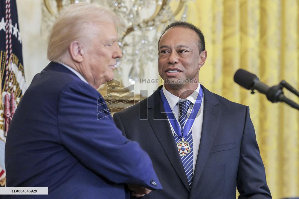 US President Donald J. Trump delivers remarks during a reception honoring Black History Month