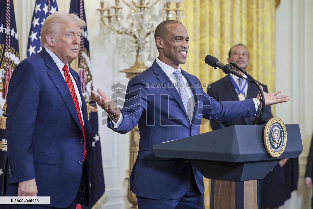 US President Donald J. Trump delivers remarks during a reception honoring Black History Month