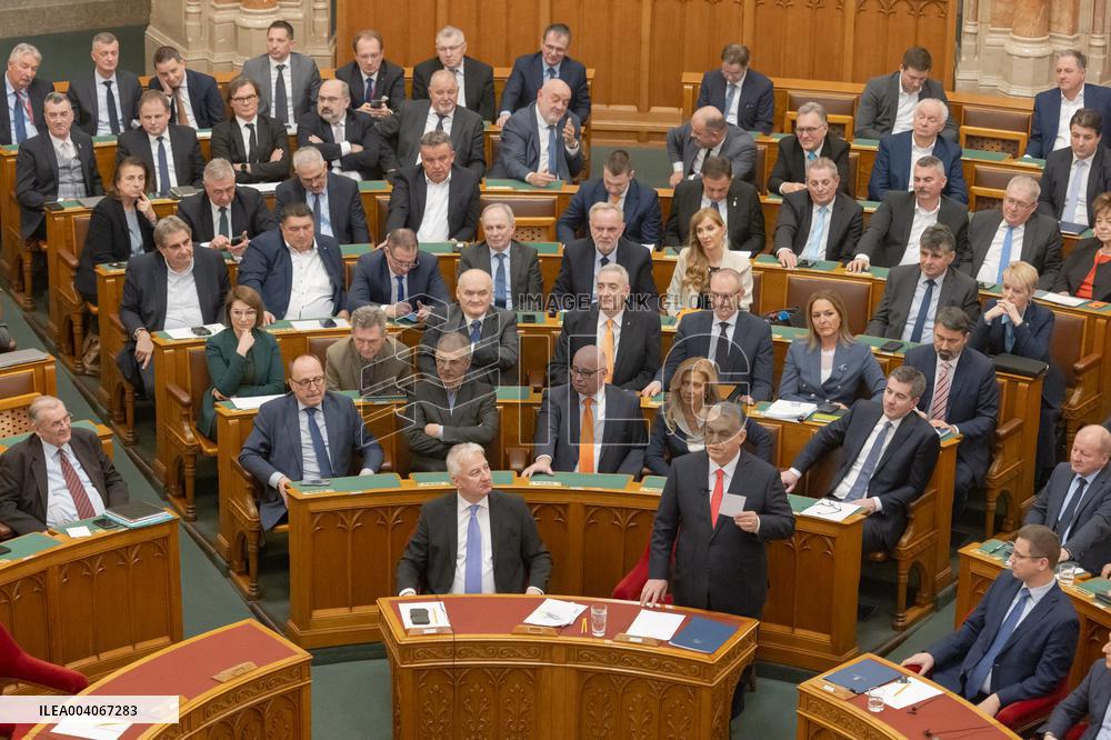 Hungarian PM Orban Speaks at the Hungarian Parliament - Budapest
