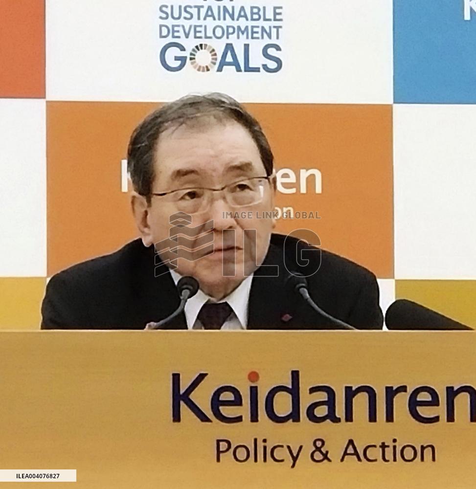 Japan Business Federation chief meets press in Tokyo