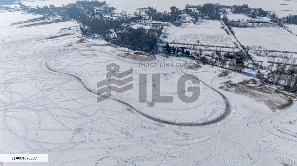 Ice track on a frozen lake