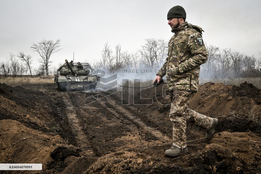 Live fire exercise of tank battalion of Ukraines 128th Mountain Assault Brigade