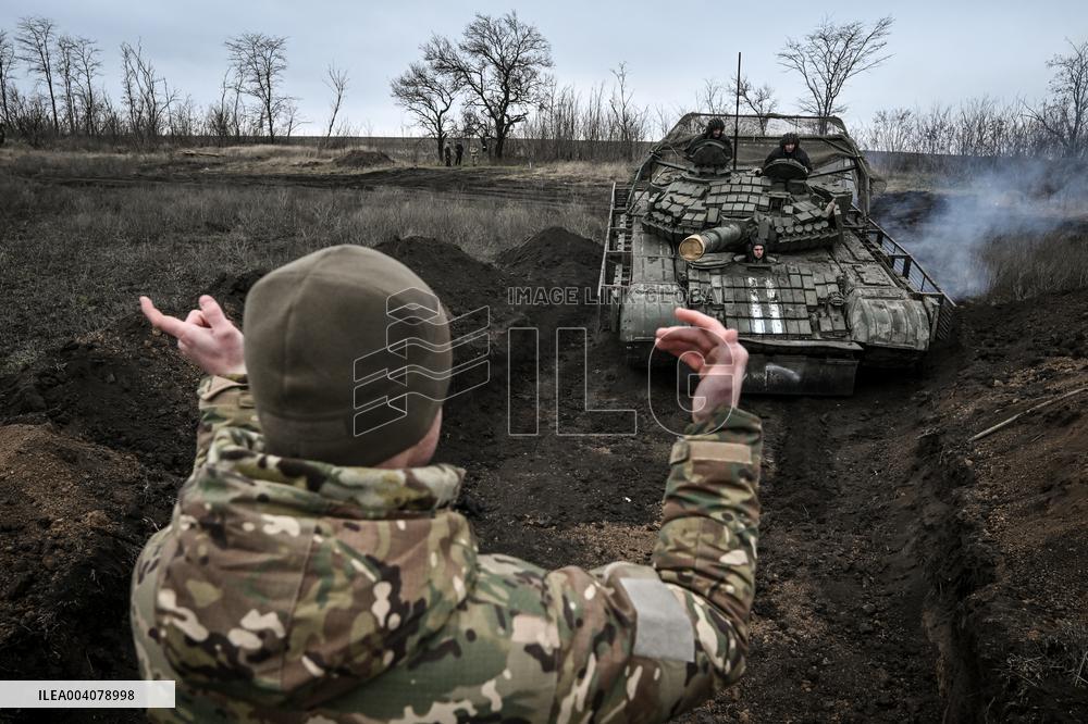 Live fire exercise of tank battalion of Ukraines 128th Mountain Assault Brigade