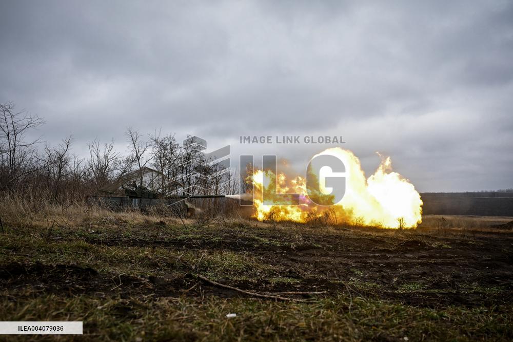 Live fire exercise of tank battalion of Ukraines 128th Mountain Assault Brigade