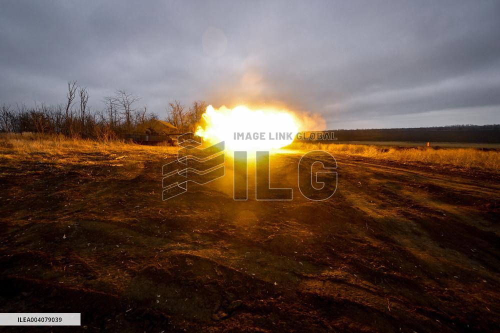 Live fire exercise of tank battalion of Ukraines 128th Mountain Assault Brigade