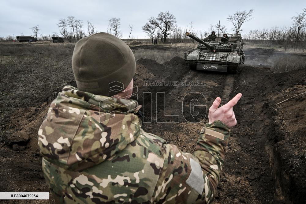 Live fire exercise of tank battalion of Ukraines 128th Mountain Assault Brigade