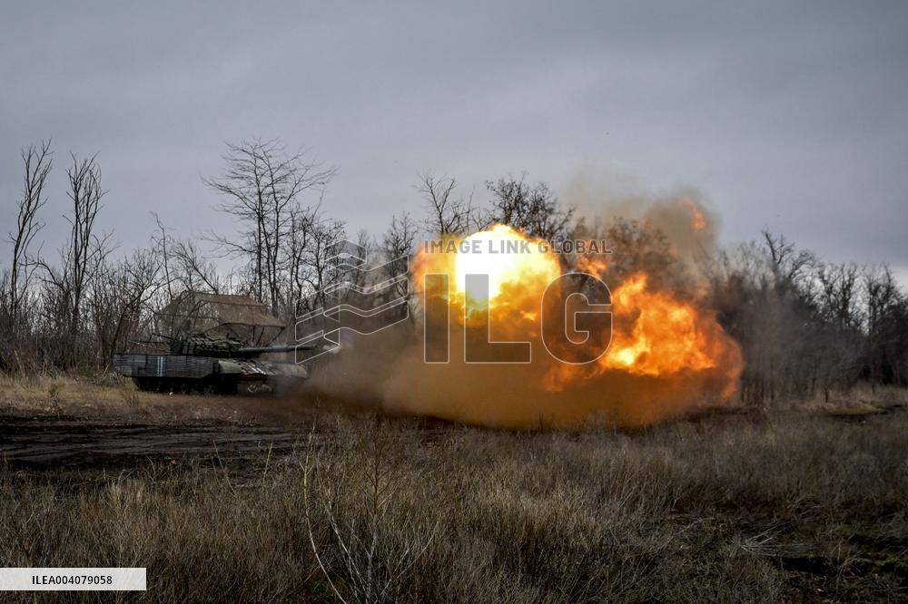 Live fire exercise of tank battalion of Ukraines 128th Mountain Assault Brigade
