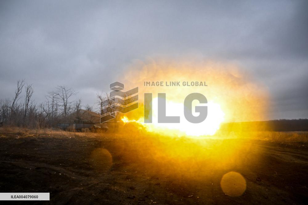 Live fire exercise of tank battalion of Ukraines 128th Mountain Assault Brigade