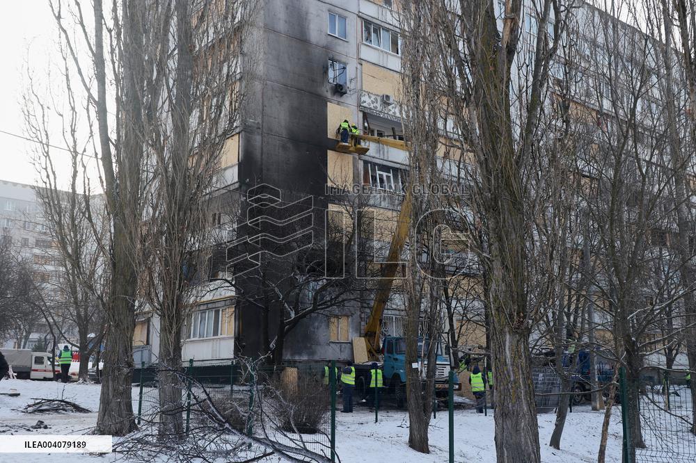 Aftermath of overnight Russian drone attack in Kharkiv
