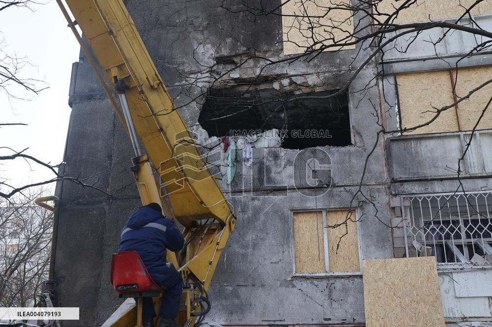 Aftermath of overnight Russian drone attack in Kharkiv