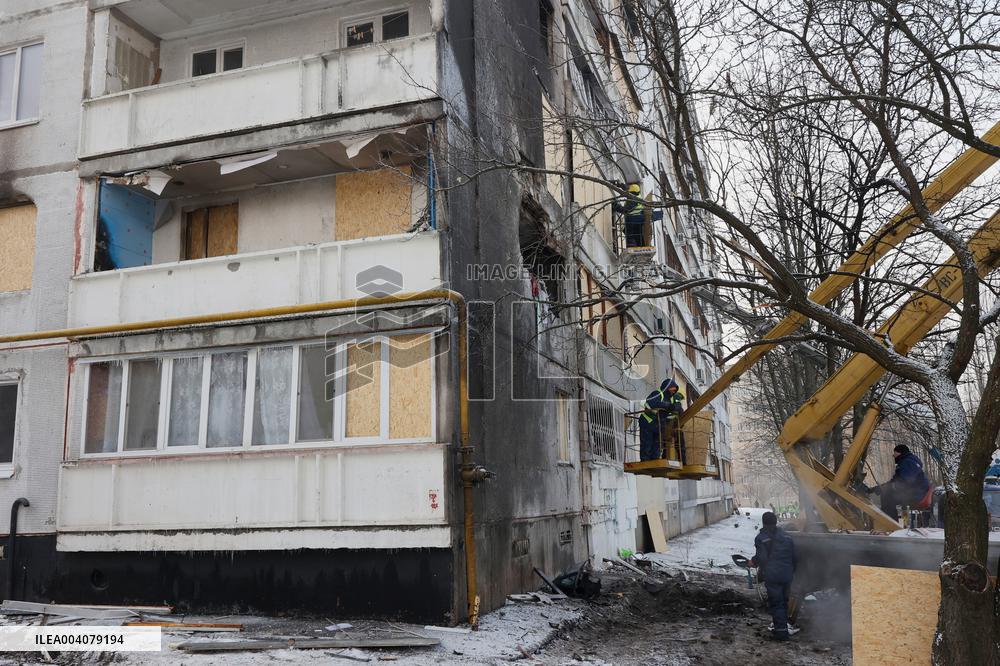 Aftermath of overnight Russian drone attack in Kharkiv