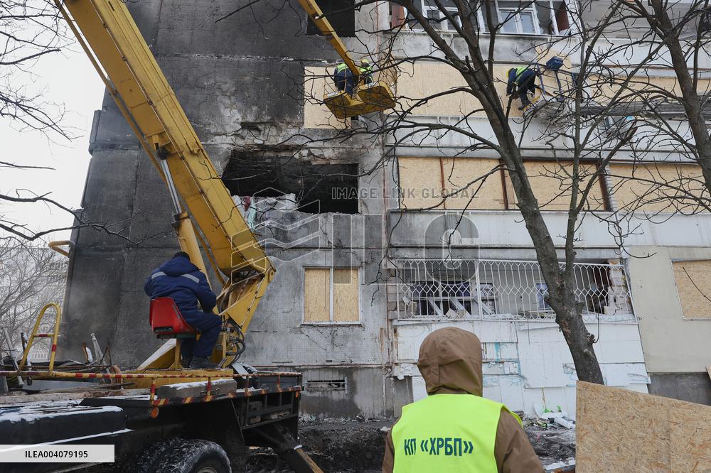 Aftermath of overnight Russian drone attack in Kharkiv