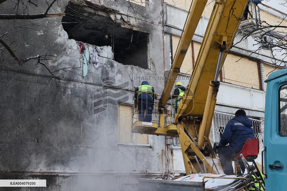 Aftermath of overnight Russian drone attack in Kharkiv