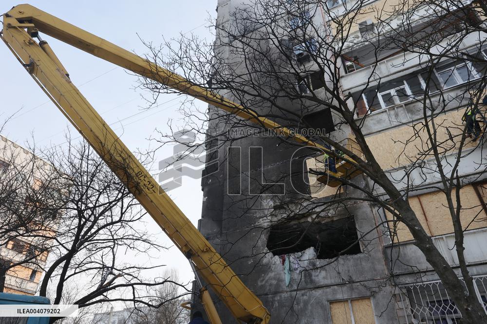 Aftermath of overnight Russian drone attack in Kharkiv