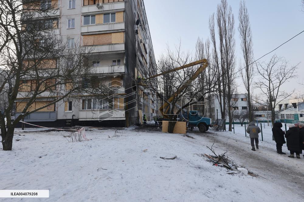 Aftermath of overnight Russian drone attack in Kharkiv